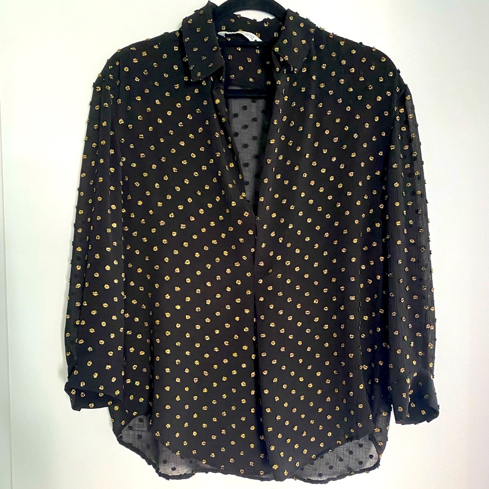 Zara Black Shirt With Gold Detail